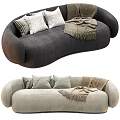 Modern Beige And Dark Gray Sectional Sofas With Decorative Pillows And Soft Blanket 3d model