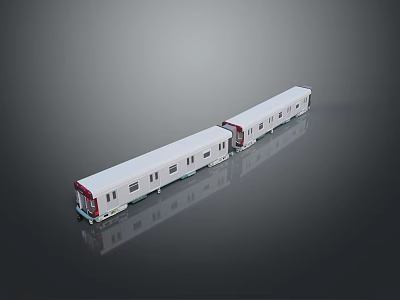 White Modern Train With Two Carriages And Reflections On Gray Background 3d model