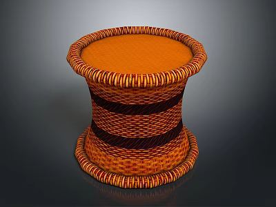 Woven Round Stool With Orange Brown Striped Design And Smooth Top 3d model