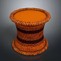 Woven Round Stool With Orange Brown Striped Design And Smooth Top