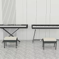Musical Instruments Electronic Keyboards With Stools On Gray Floor And White Wall 3d model