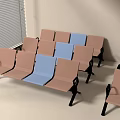 Public Chairs In Indoor Waiting Area With Brown And Blue Seats Arranged In Rows