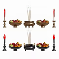 Brass And Black Decorative Ornament Set With Candles Fruit Bowls And Incense Burner