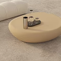 Round Beige Coffee Table With Silver Cup And Glass Tray By White Sofas 3d model