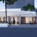 Modern Outdoor Garden Landscape With Trees Seating Area And Contemporary Building