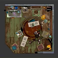 Cartoon Studio Interior With Bookshelf Table Lamp Decorative Wallpaper And Books