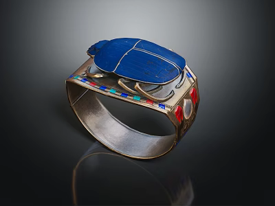 Unique Blue Beetle Bracelet With Colored Gemstones And Silver Metal Design 3d model