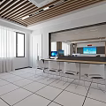 Modern Classroom With Wooden Walls White Tables Tablets Large Screen Projector And Ceiling Lighting