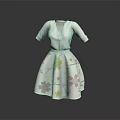 White V Neck Short Sleeve Dress with Colorful Floral Patterns on Skirt