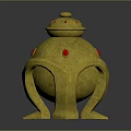 Elegant Golden Decorative Ornament Piece With Intricate Design Red Gemstones And Sturdy Base