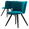 Modern Dining Table Set With Oval And Round Tables Beige Blue Chairs Black Legs