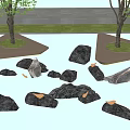 Garden Ornaments With Water Feature Natural Stones And Trees On Circular Platforms