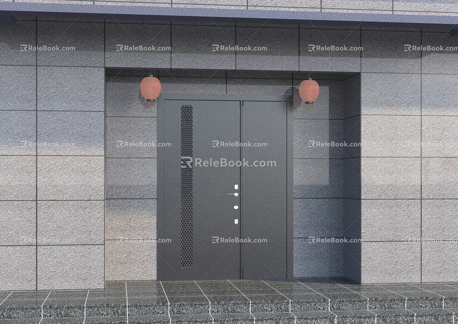 Door Main Door Entrance Door Main Door Lantern Building Entrance Steps Building Effect Diagram 3d model