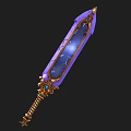 Fantasy Sword with Purple Blade Golden Decorations and Blue Gemstones in Ornate Weapon Design