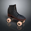 Vintage Roller Skates with Black Upper Brown Sole and White Wheels 3d model