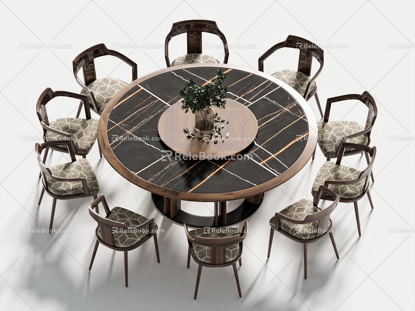 Middle Ancient Style Round Dining Table and Chair Large Round Table Dining Chair Single Chair Floriculture model