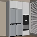 Modern Kitchen With White Cabinets Double Door Refrigerator Built-in Oven And Blinds