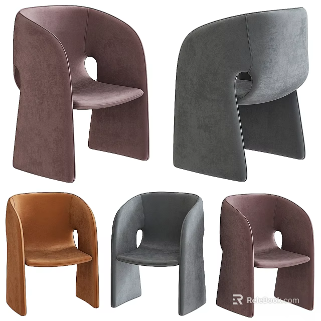 Modern Single Chairs In Multiple Colors With Curved Backrest And Velvet Upholstery 3d model 