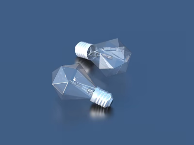 Two Transparent Geometric Light Bulbs Placed on Blue Background with Shiny Surface 3d model