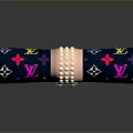 Dark Blue Wallet With Colorful LV Monogram Stars Flowers Pink Studded Strap And Gold Buckle