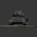 Weathered Green Military Tank Model Placed on Grass with Fallen Leaves