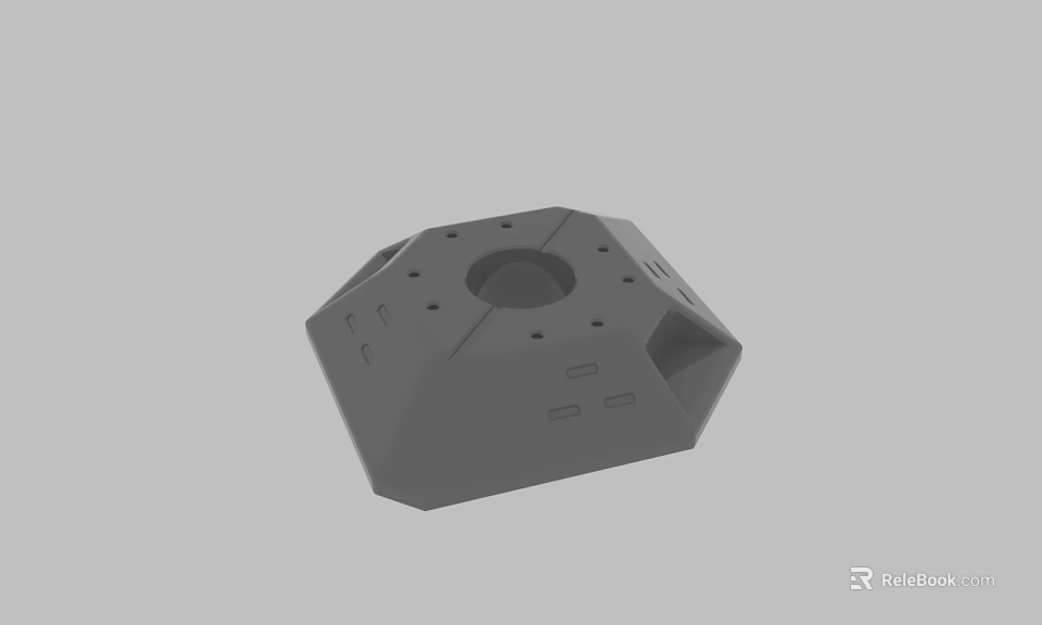 Gray Polyhedral Mechanical Part 3D Model With Circular Hole And Small Grooves 3d model