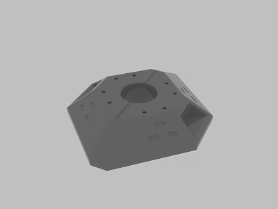 Gray Polyhedral Mechanical Part 3D Model With Circular Hole And Small Grooves 3d model