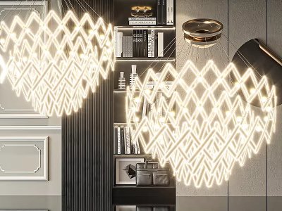 Modern Geometric Diamond Shaped Chandelier With Bright Illuminated Lighting In Stylish Interior 3d model