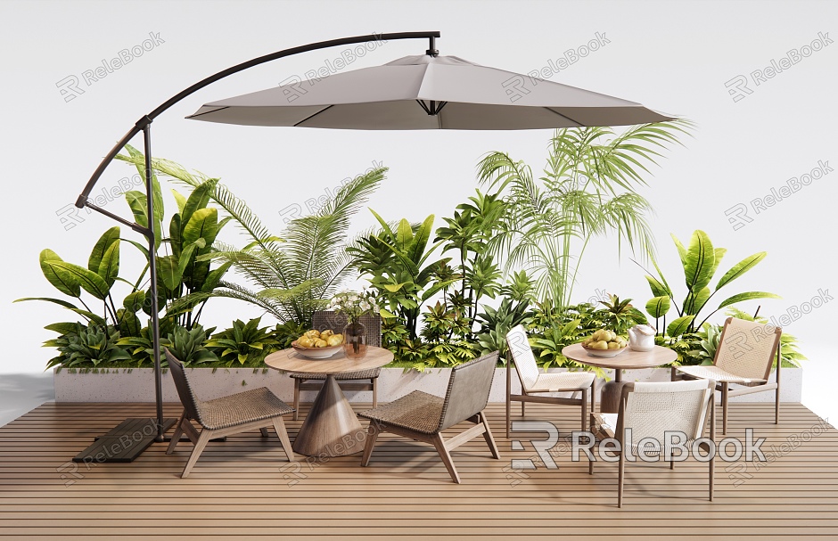 Modern Outdoor Table and Chair Leisure Table and Chair Negotiation Table and Chair Outdoor Chair Plant Flower Box Green Plant Combination model