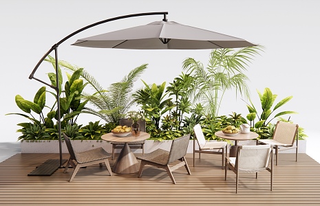 Modern Outdoor Table and Chair Leisure Table and Chair Negotiation Table and Chair Outdoor Chair Plant Flower Box Green Plant Combination 3d model