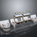 Modern White Control Consoles With Seating Countertops Display Screens And Reflective Floor