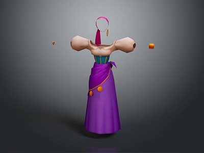 Man In Purple Long Skirt Green Top With Pink Headpiece Earrings And Orange Objects 3d model
