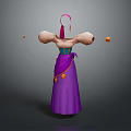 Man In Purple Long Skirt Green Top With Pink Headpiece Earrings And Orange Objects
