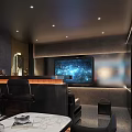 Modern KTV Interior Design With Black Leather Sofa Bar Counter And Bottle Shelves