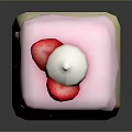 Square Cake With Pink Dripping Frosting Topped With Strawberry And White Cream