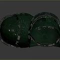 Two Green Worn Helmets With Transparent Visors And Adjustable Leather Straps 3d model