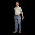 A Man Wearing Plaid Shirt Jeans And Brown Shoes Against White Background
