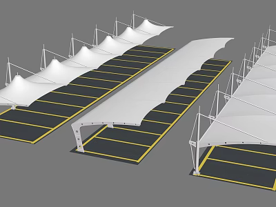 Shade Canopies for Parking Lot with Modern Design and White Fabric Covers 3d model