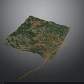 3D Topographic Model With Green Terrain And Yellow Connecting Lines