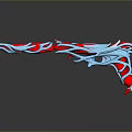 Unique Red and Blue Gun Weapon with Artistic 3D Rendered Design and Streamlined Shape