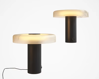 Soft Lighting Modern Desk Lamp With Marble Shade And Black Base Contemporary Home Decor 3d model