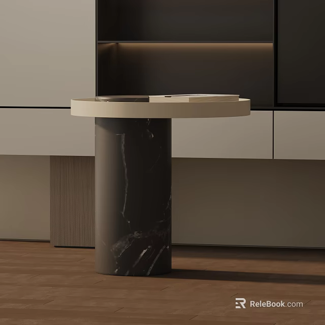 Modern Marble Side Table With Round Top And Cylindrical Base For Living Room Decor 3d model 