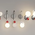 Modern Ceiling Lights With Various Designs White Lampshades Red Decorative Balls And Silver Frames 3d model