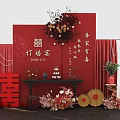 Chinese Wedding Photo Check-in Spot With Red Background Double Happiness And Flower Decorations