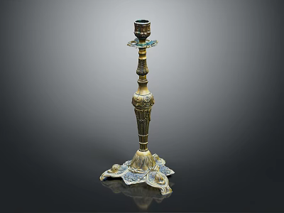 Vintage Brass Candlestick With Intricate Carved Details And Elegant Decorative Base Design 3d model