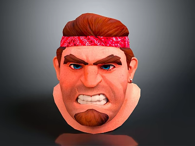 Cartoon Male Character Head With Red Hair Red Bandana Blue Eyes And Angry Expression 3d model