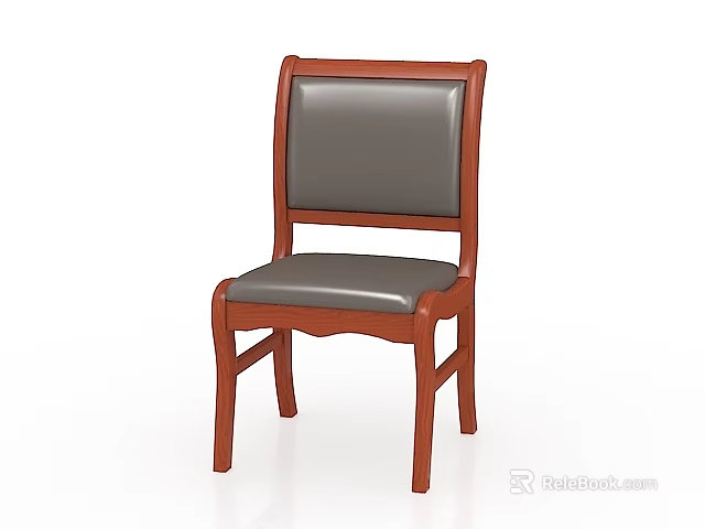 Comfortable Office Chair With Red Wooden Frame And Gray Leather Upholstery 3d model 