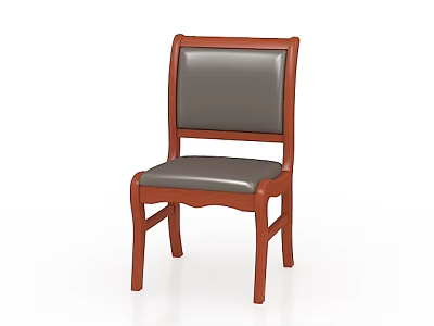 Comfortable Office Chair With Red Wooden Frame And Gray Leather Upholstery 3d model