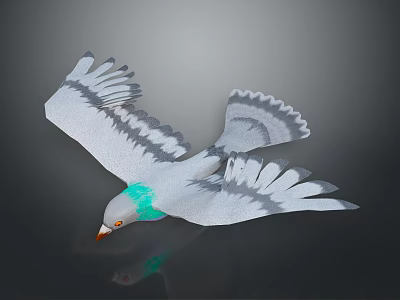 Flying Bird with Gray Feathers Green Neck Orange Beak and Spread Wings 3d model