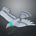 Flying Bird with Gray Feathers Green Neck Orange Beak and Spread Wings